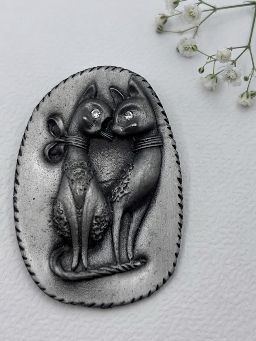 Vintage Ultra Craft Pewter Double Cat Brooch
